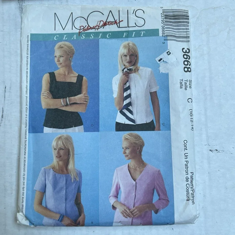 Sewing Pattern‎ Womens Top Blouse Shirt Y2K Butterick 6865 B6284 McCalls 3668